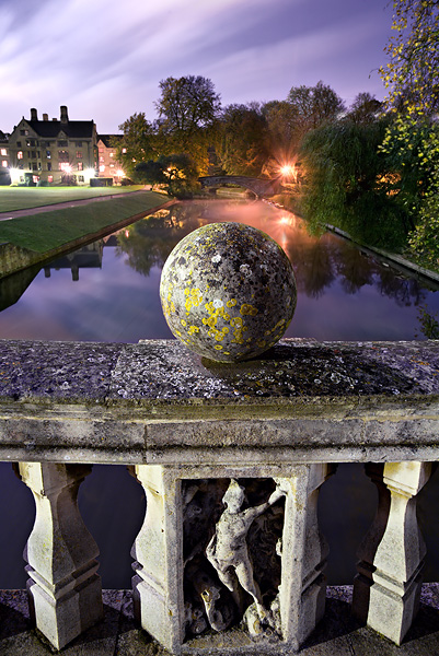 sphere on Clare Bridge within Clare College at Cambridge University in England