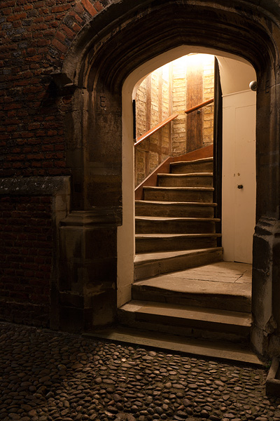Staircase E of First Court within St. John's College at Cambridge University in England