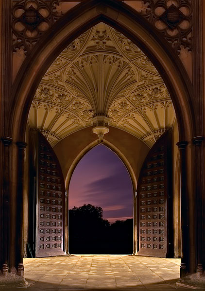 New Court doorway within St. John's College at Cambridge University in England